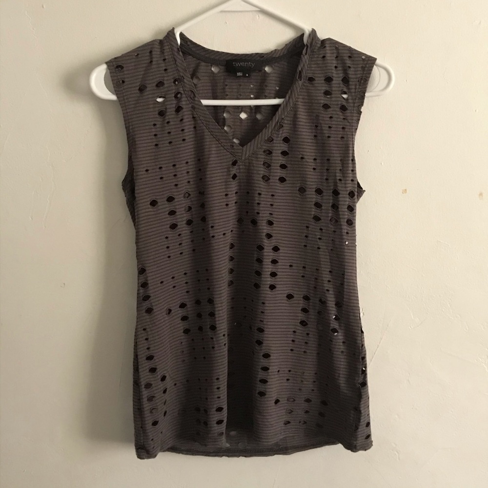 Twenty Grey Stripe Sleeveless Shirt w Holes